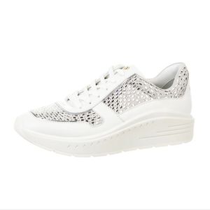 Stuart Weitzman White Leather Crystals Wedge Sneakers 7.5